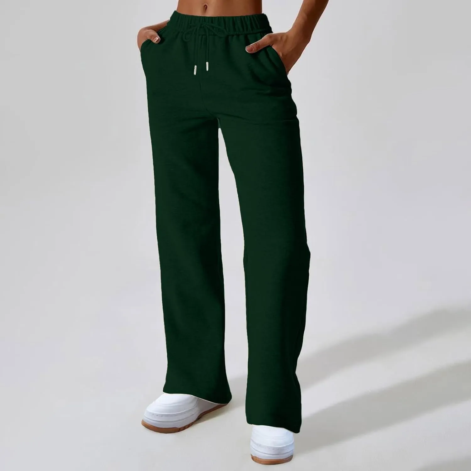 Straight Leg Sweatpants for Women Fleece Wide Leg Drawstring Trousers High Waisted Athletic Joggers with Pockets