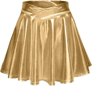 Stretchy Flared Skater Mini Skirt with Elastic Waist for Women Casual Fashion Flared Pleated A-Line Circle Skater