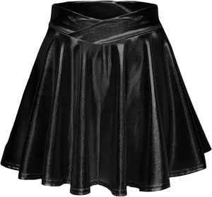 Stretchy Flared Skater Mini Skirt with Elastic Waist for Women Casual Fashion Flared Pleated A-Line Circle Skater