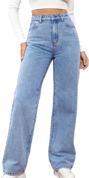 Stretchy Wide Leg Jeans for Women Baggy Button High Waist Curvy Denim Pants Y2K Trendy Soft Comfy Straight Mom Jeans