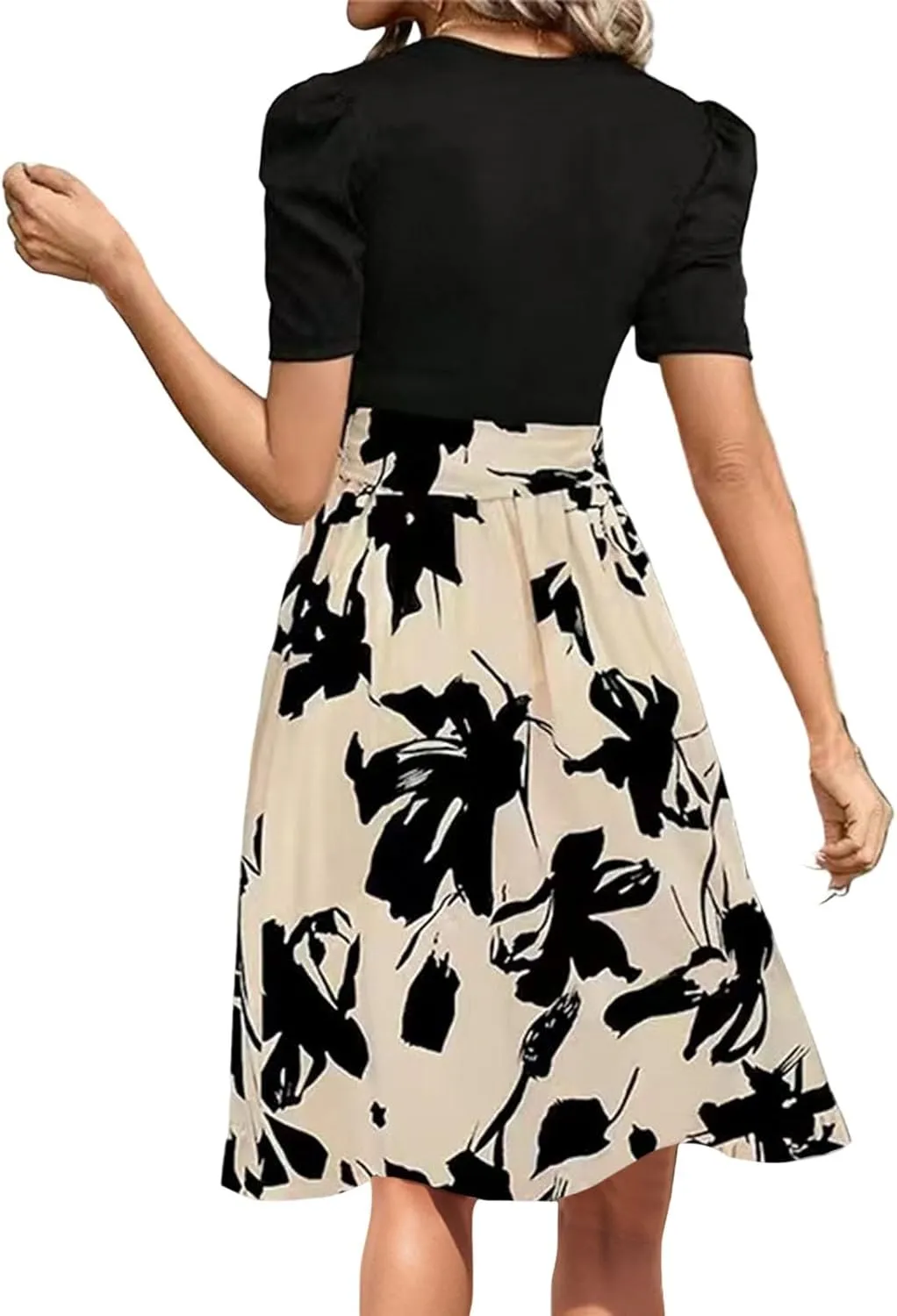 Summer Dresses for Women 2025 Floral Print Wrap Short Sleeve Midi Dress Patchwork Ruffle Hem A Line Dress