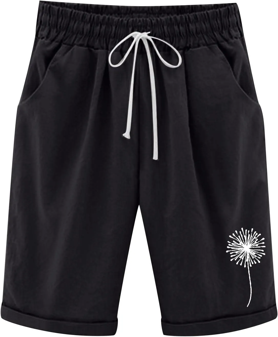 Summer Knee Length Shorts for Women Cotton Linen Bermuda Shorts Elastic Waist Workout Shorts Loose Beach Shorts, Blue