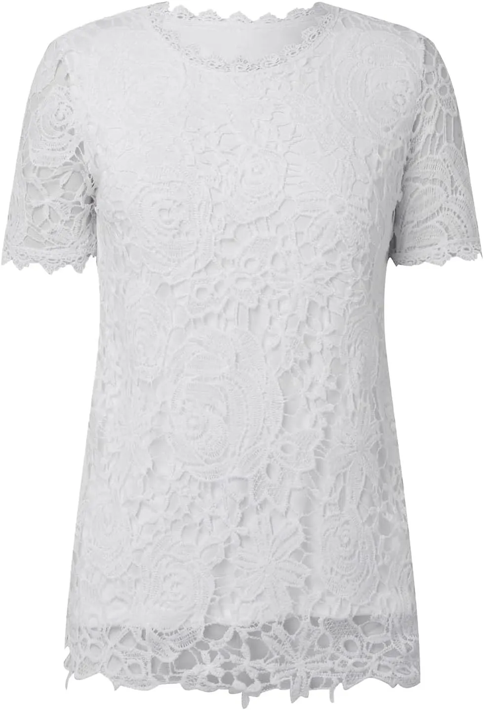 Summer Tops for Women 2024 Lace Crochet Embroidery Crewneck T Shirts Dressy Casual Short Sleeve Elegant Work Blouses