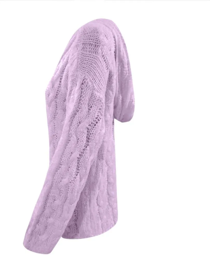 Sweater Hoodies for Women Sexy V Neck Cable Knit Sweater Fashion Long Sleeves Loose Oversize Pullovers Tops