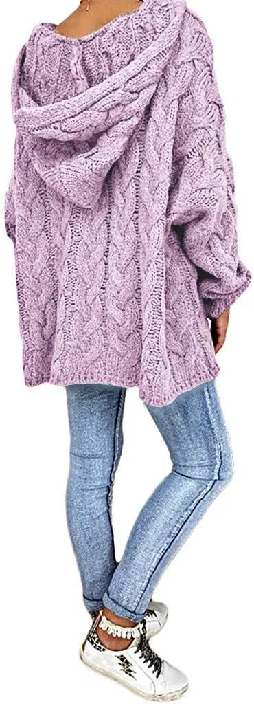 Sweater Hoodies for Women Sexy V Neck Cable Knit Sweater Fashion Long Sleeves Loose Oversize Pullovers Tops