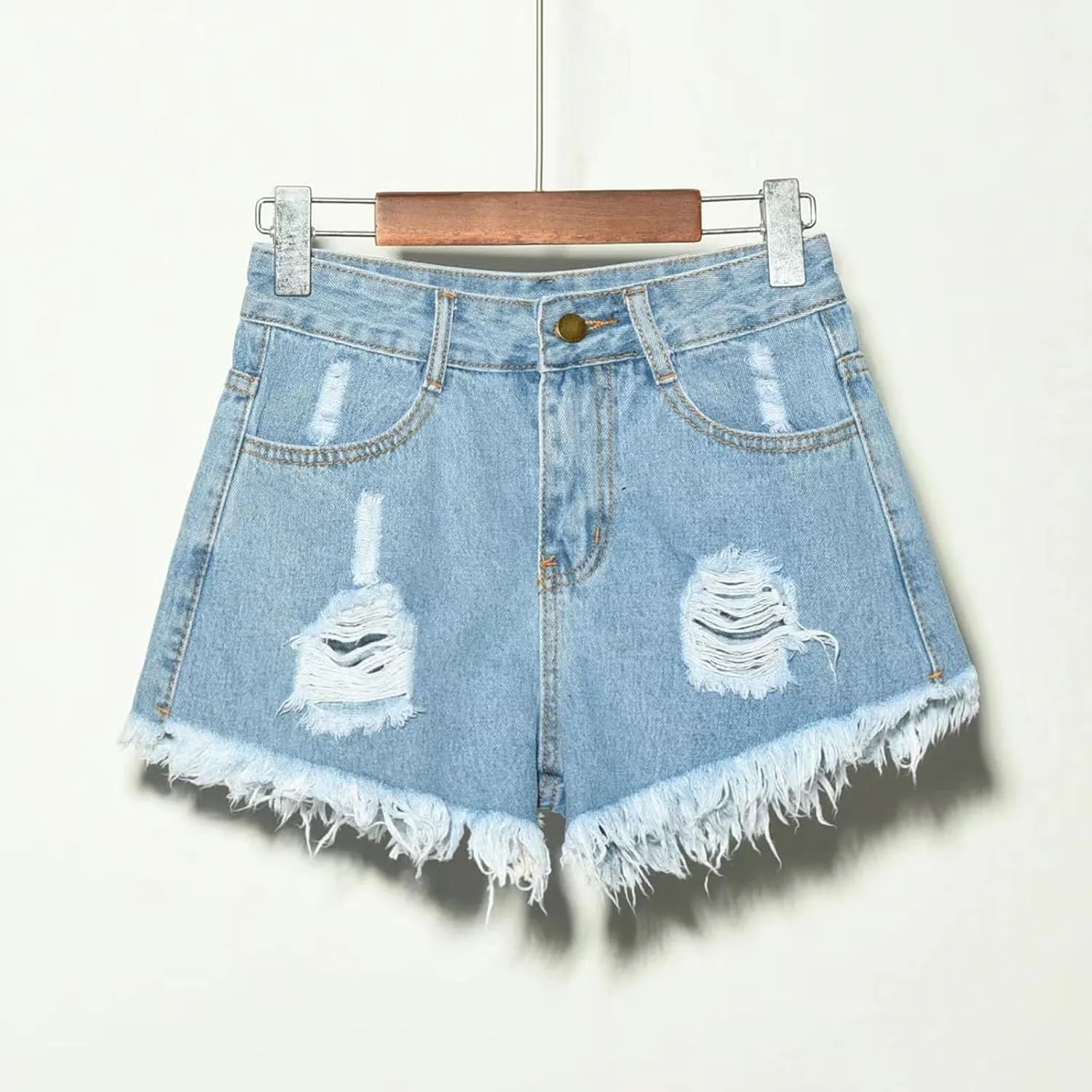 TANGNADE Denim Shorts Women Plus Size High Waisted Stretchy Casual Summer Frayed Raw Hem Trendy Jean Shorts with Pockets