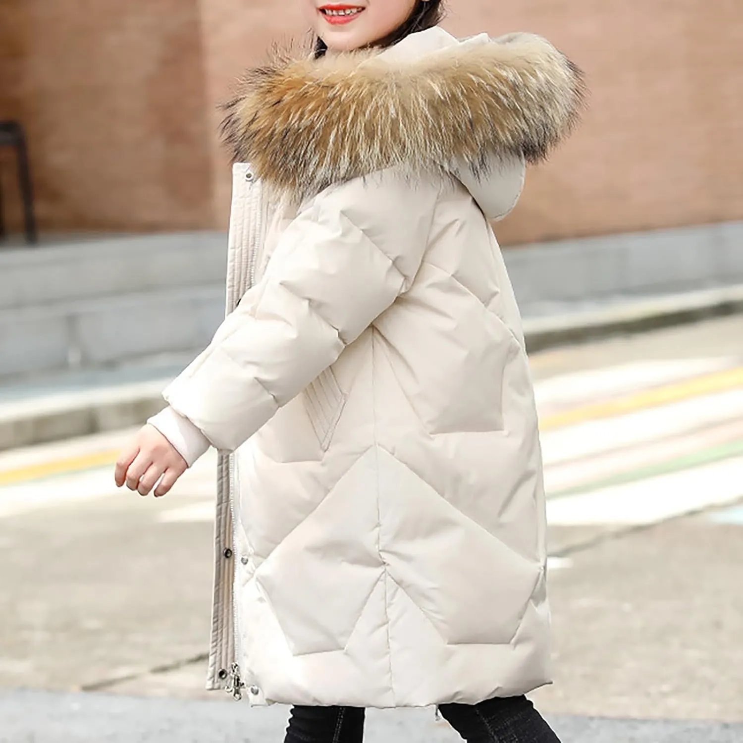 ToddlBy Boys Girls Thick Warm Down Puffer Jacket Kids Fashion Winter Coat with Furry Hood Parka Padded Jacket