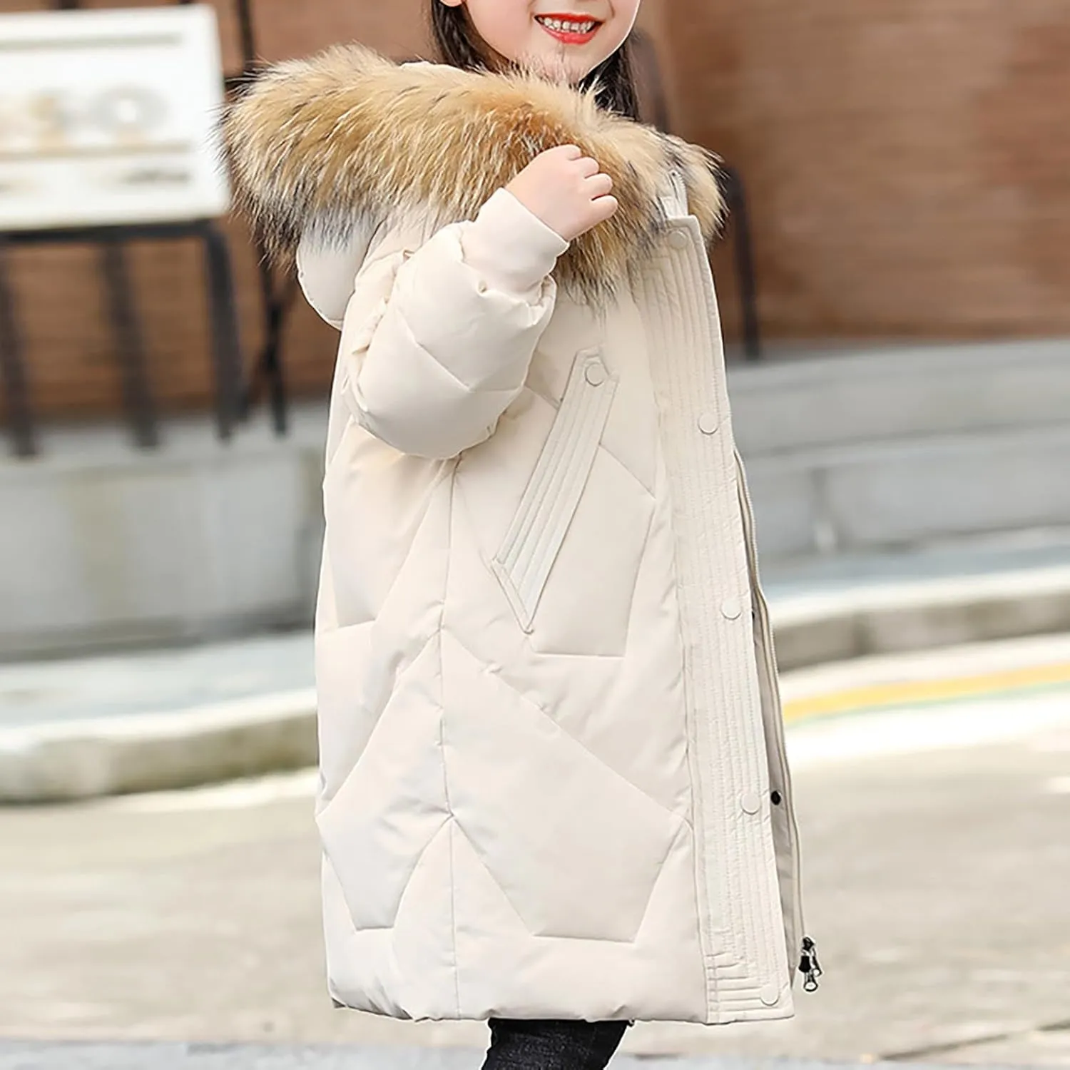 ToddlBy Boys Girls Thick Warm Down Puffer Jacket Kids Fashion Winter Coat with Furry Hood Parka Padded Jacket