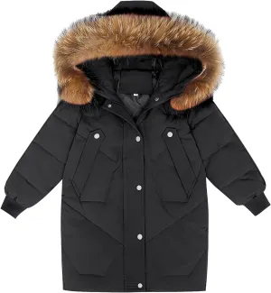 ToddlBy Boys Girls Thick Warm Down Puffer Jacket Kids Fashion Winter Coat with Furry Hood Parka Padded Jacket