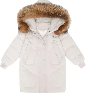 ToddlBy Boys Girls Thick Warm Down Puffer Jacket Kids Fashion Winter Coat with Furry Hood Parka Padded Jacket