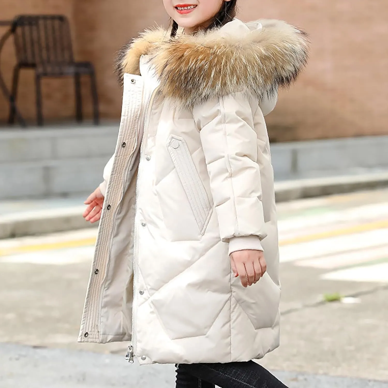 ToddlBy Boys Girls Thick Warm Down Puffer Jacket Kids Fashion Winter Coat with Furry Hood Parka Padded Jacket