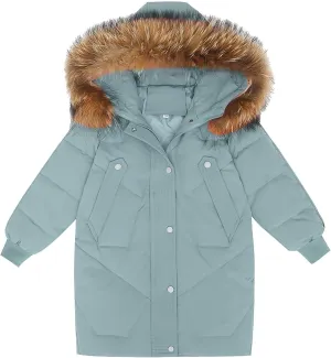 ToddlBy Kids Winter Coat Boys Girls Thick Warm Down Puffer Jacket with Furry Hood Parka Thermal (Green, 12-13 Years) k182