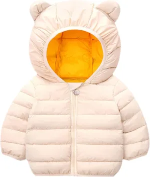 Toddler Boys Girls Lightweight Puffer Jacket Bear Ears Hooded Down Coat Warm Padded Jacket Baby Windproof Outerwear