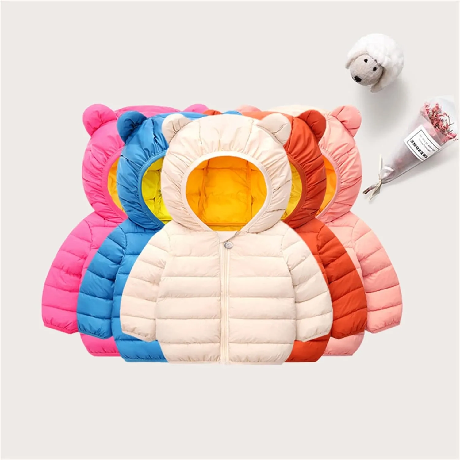 Toddler Boys Girls Lightweight Puffer Jacket Bear Ears Hooded Down Coat Warm Padded Jacket Baby Windproof Outerwear