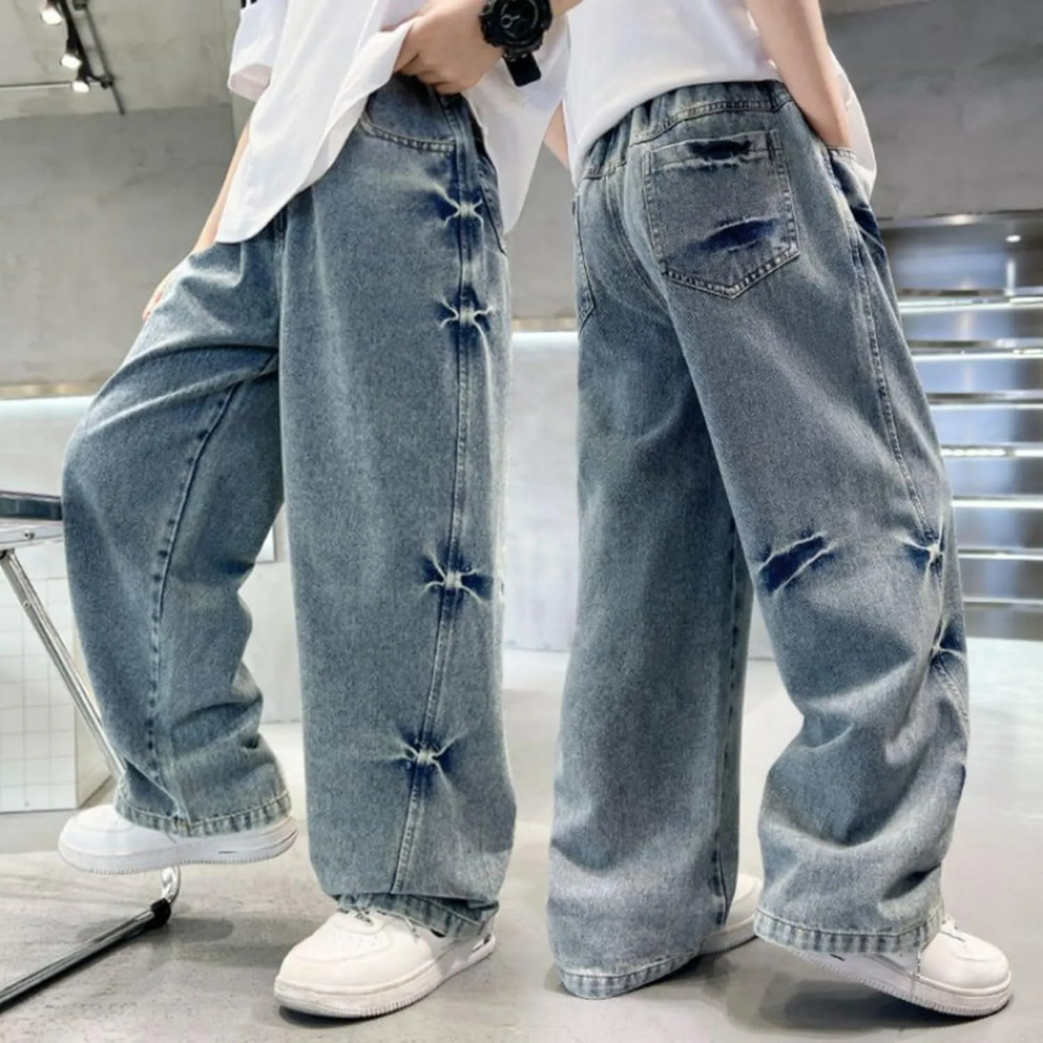 Toddler Boys' Jeans Pants High Waisted Stylish Full Length Trousers Comfy Streetwear Casual Soft Pants