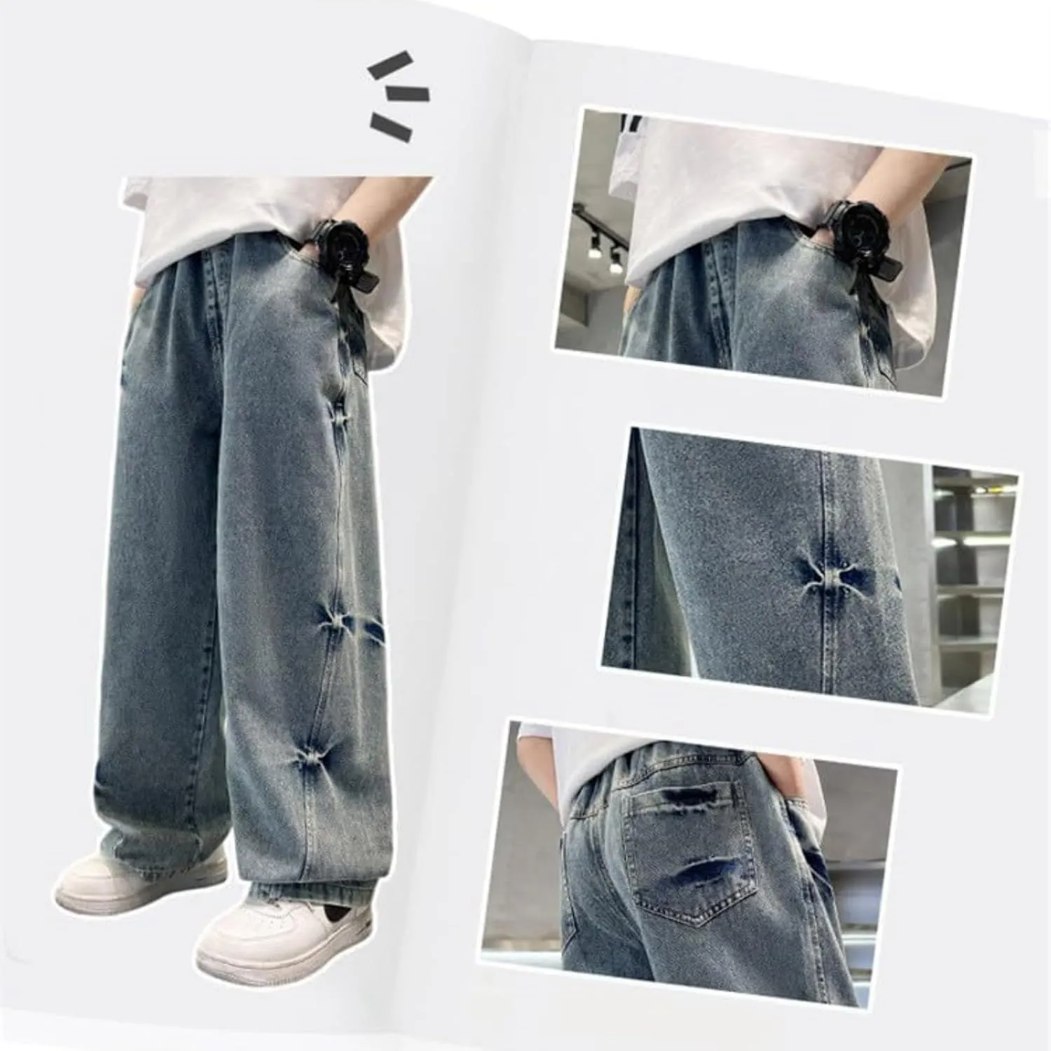 Toddler Boys' Jeans Pants High Waisted Stylish Full Length Trousers Comfy Streetwear Casual Soft Pants
