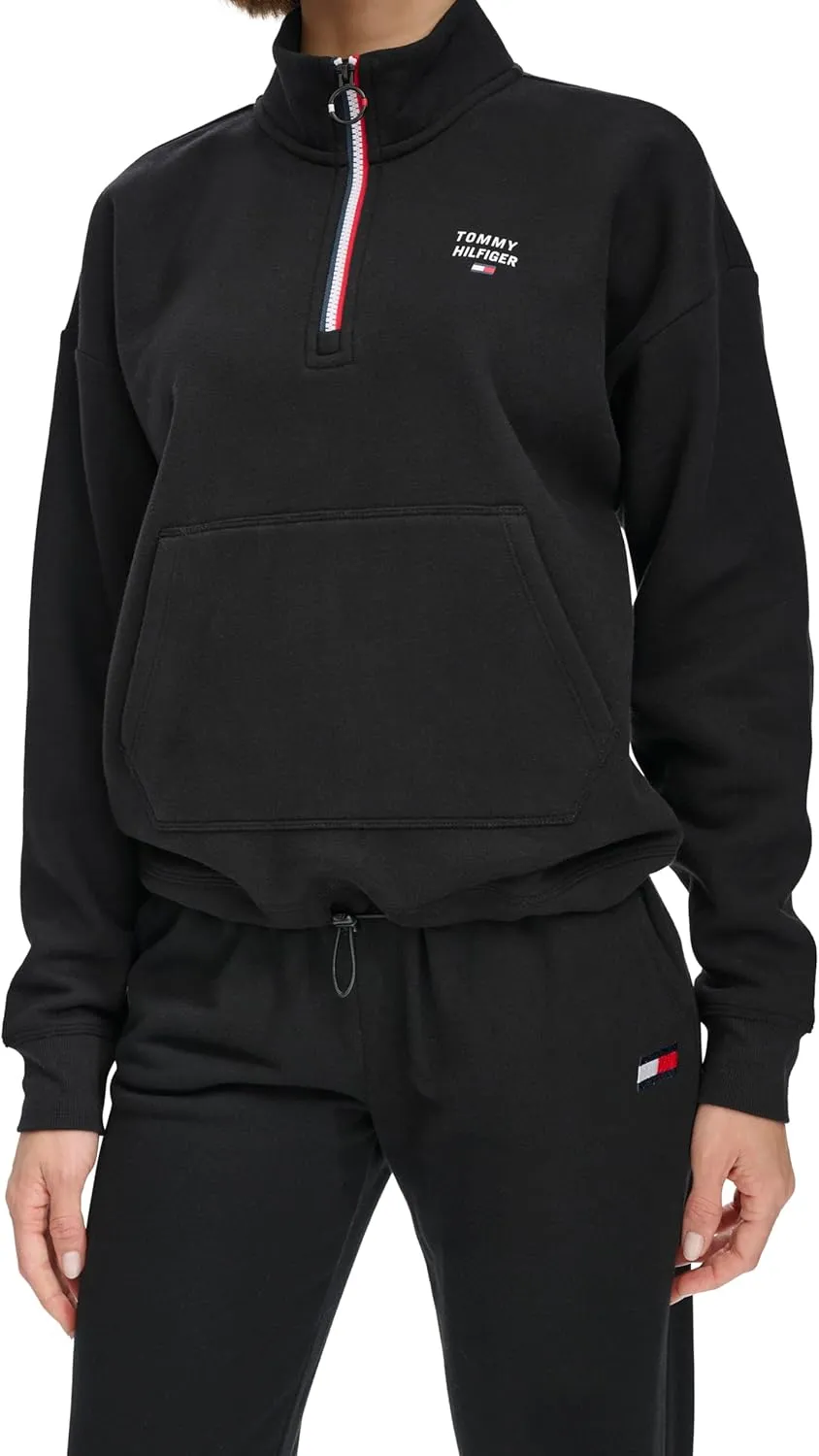 Tommy Hilfiger Women's Pockets Printed Logo Fleece Mock Neck Pullover