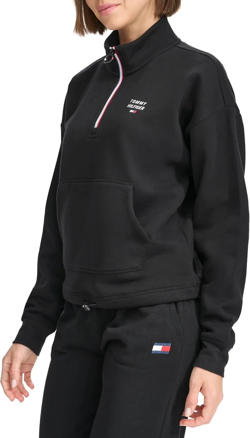 Tommy Hilfiger Women's Pockets Printed Logo Fleece Mock Neck Pullover