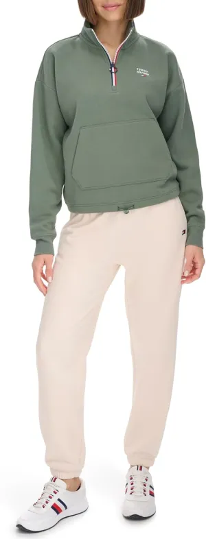 Tommy Hilfiger Women's Pockets Printed Logo Fleece Mock Neck Pullover