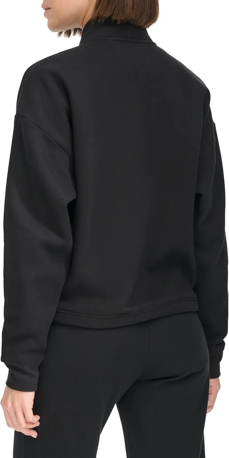 Tommy Hilfiger Women's Pockets Printed Logo Fleece Mock Neck Pullover