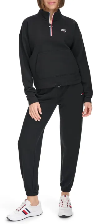 Tommy Hilfiger Women's Pockets Printed Logo Fleece Mock Neck Pullover