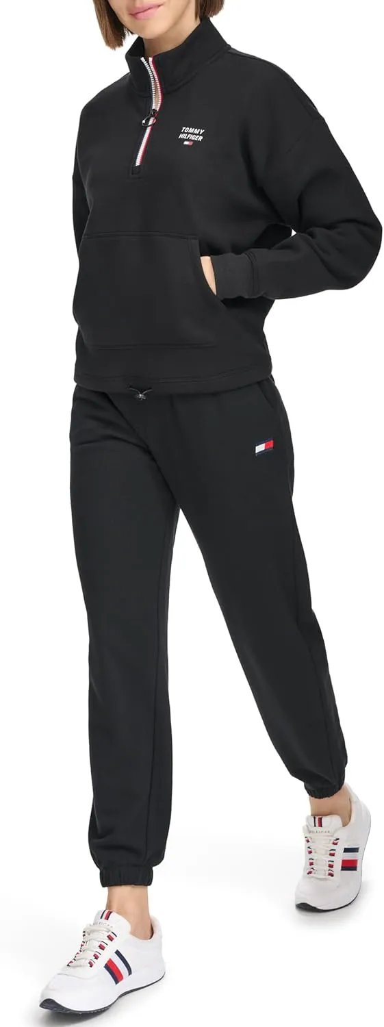 Tommy Hilfiger Women's Pockets Printed Logo Fleece Mock Neck Pullover