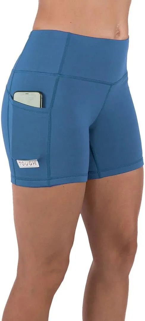 Tough Mode Women High Rise 5" Super Soft Athletic Shorts Pockets Bike Fitness Workout Running Yoga Tummy Control