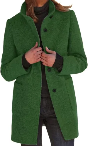 Trench Coat for Women 2024 Long Wool Blend Trench Jacket Button Pea Coat Open Front Woolen Coats Trendy Outwear Pocket