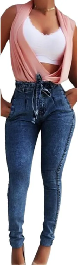 utcoco Womens High Waisted Skinny Jeans Distressed Frayed Stretchy Slim Fit Denim Pants with Belt