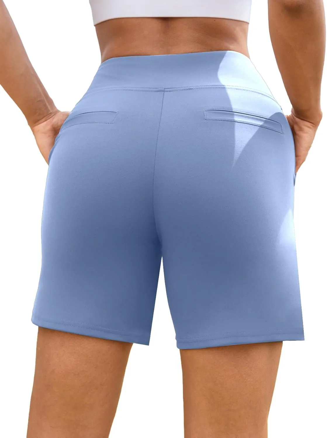 VOOVEEYA Women's Bermuda Shorts 7", High Waisted Athletic Shorts with Pockets Tummy Control for Casual Summer