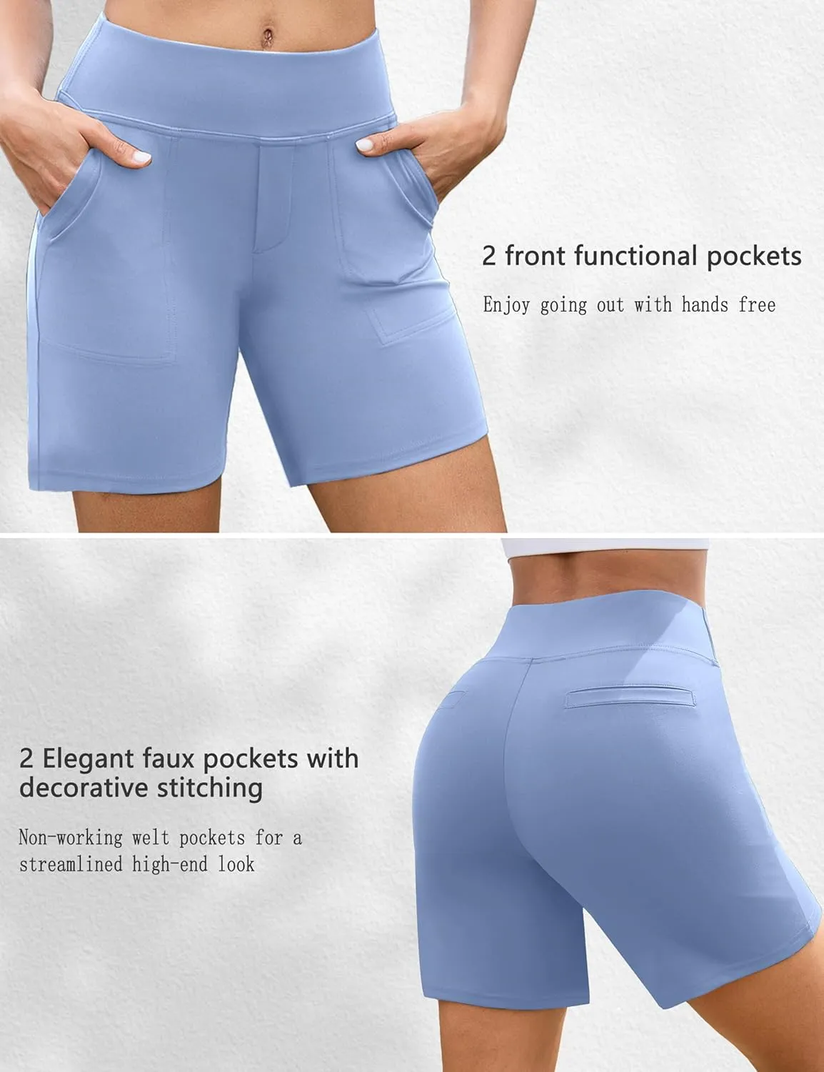 VOOVEEYA Women's Bermuda Shorts 7", High Waisted Athletic Shorts with Pockets Tummy Control for Casual Summer