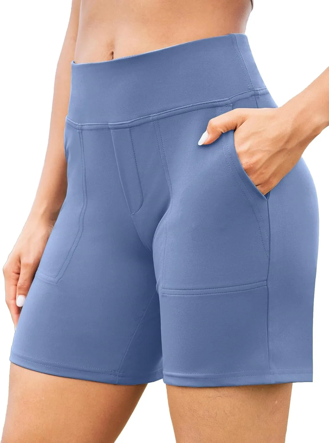 VOOVEEYA Women's Bermuda Shorts 7", High Waisted Athletic Shorts with Pockets Tummy Control for Casual Summer