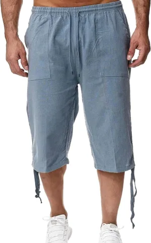 Wanzetaly Mens Casual Soft Linen Long Shorts Knee Length Sport Running Lounge Work Shorts Capri Pant