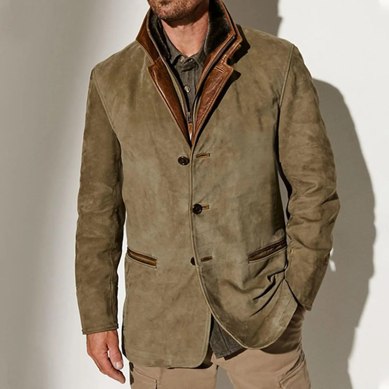 Western Jackets for Men Casual Vintage Warm Winter Coat Zip Button Down Retro Jacket Lapel Thicken Trucker Jacket