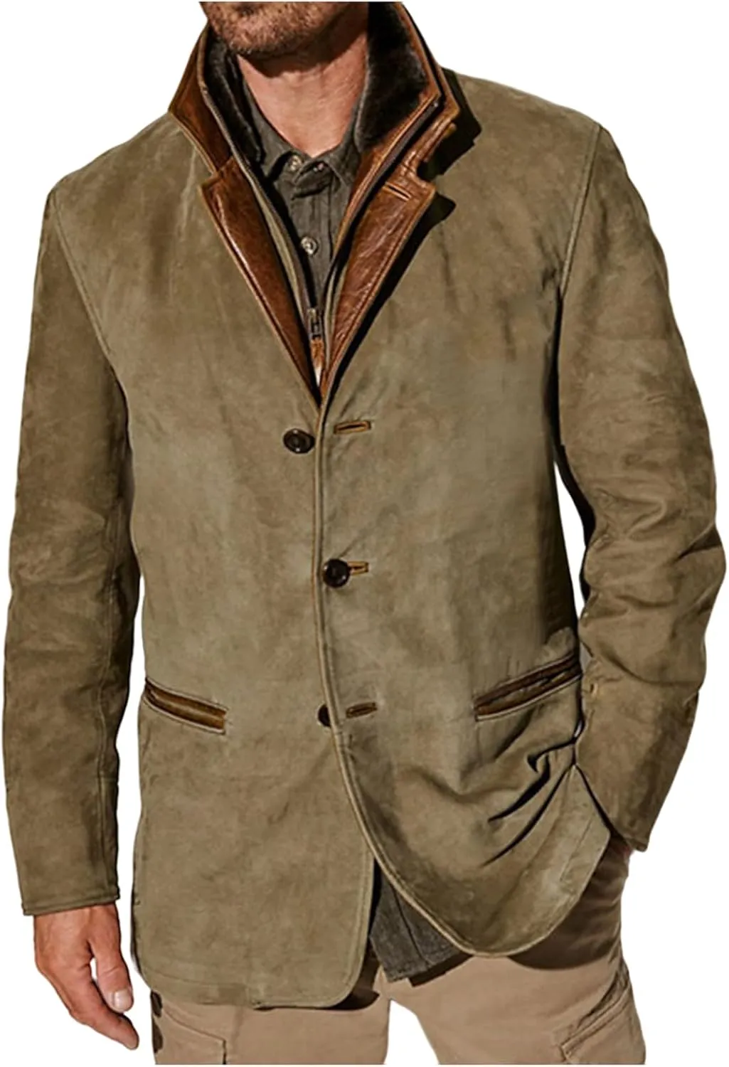Western Jackets for Men Casual Vintage Warm Winter Coat Zip Button Down Retro Jacket Lapel Thicken Trucker Jacket