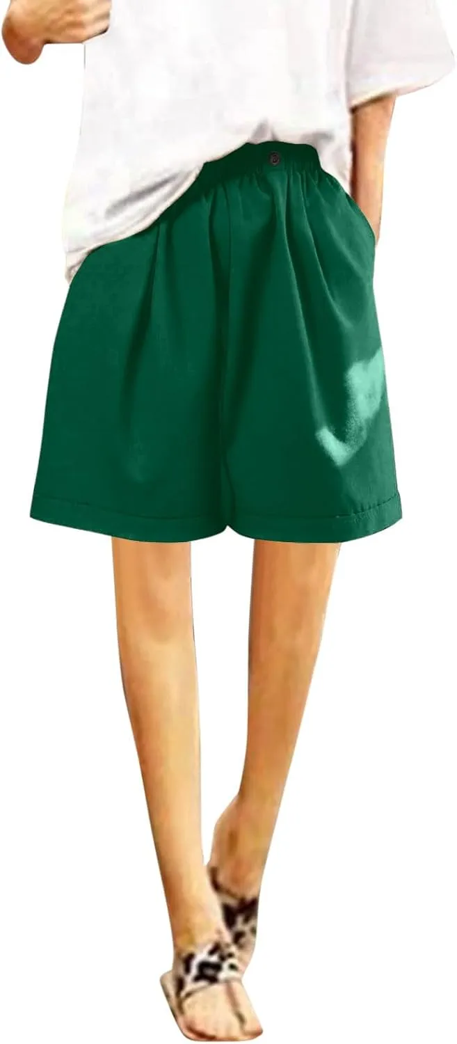 Wide Leg Shorts for Women 5" Baggy Front Button Elastic Waist Flowy Shorts Loose Lightweight Comfy Plus Size Short