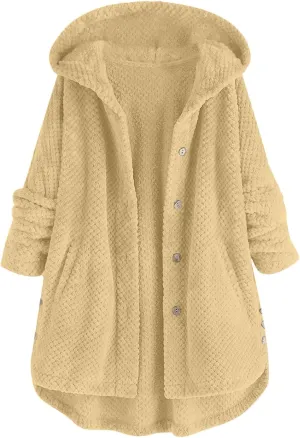 Winter Coats for Women Casual Hooded Button Down Cardigan Jacket Soft Comfy Long Sleeve Warm Outwear 2024 Fashion Coat