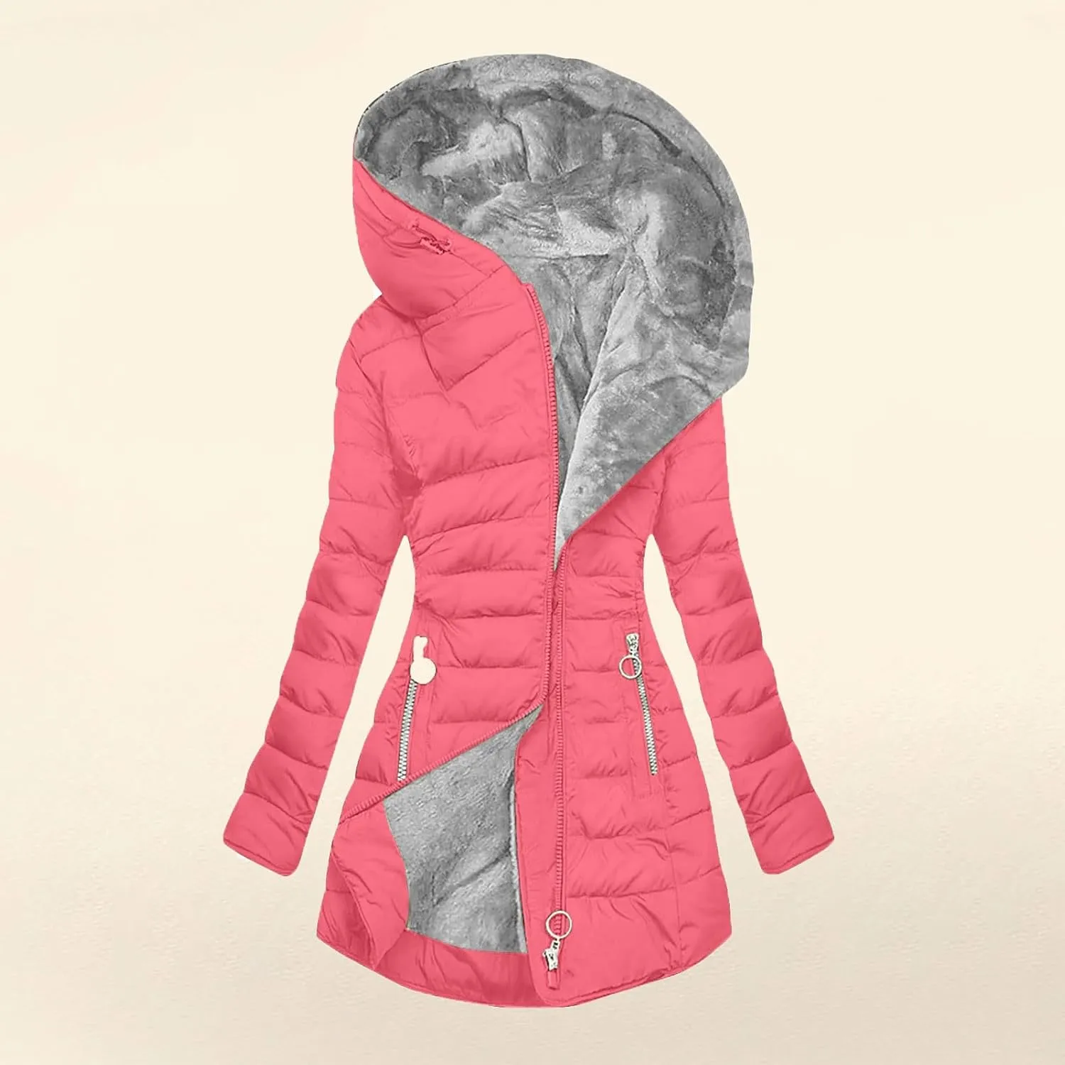 Winter Coats for Women Fleece Zip Up Jacket with Hood Thicken Puffer Coat Sherpa Lined Parkas Jacket Casual Outwear
