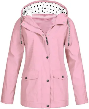 Wkishenl Lightweight Rain Coat for Women with Hood Plus Size Lightweight Rain Jacket Waterproof Outdoor Hiking Raincoat