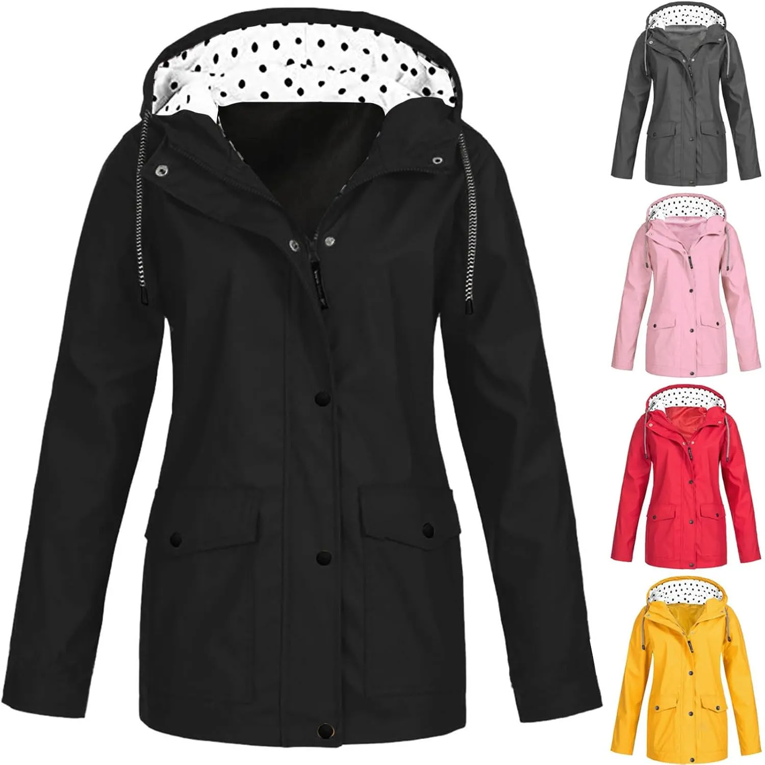 Wkishenl Lightweight Rain Coat for Women with Hood Plus Size Lightweight Rain Jacket Waterproof Outdoor Hiking Raincoat