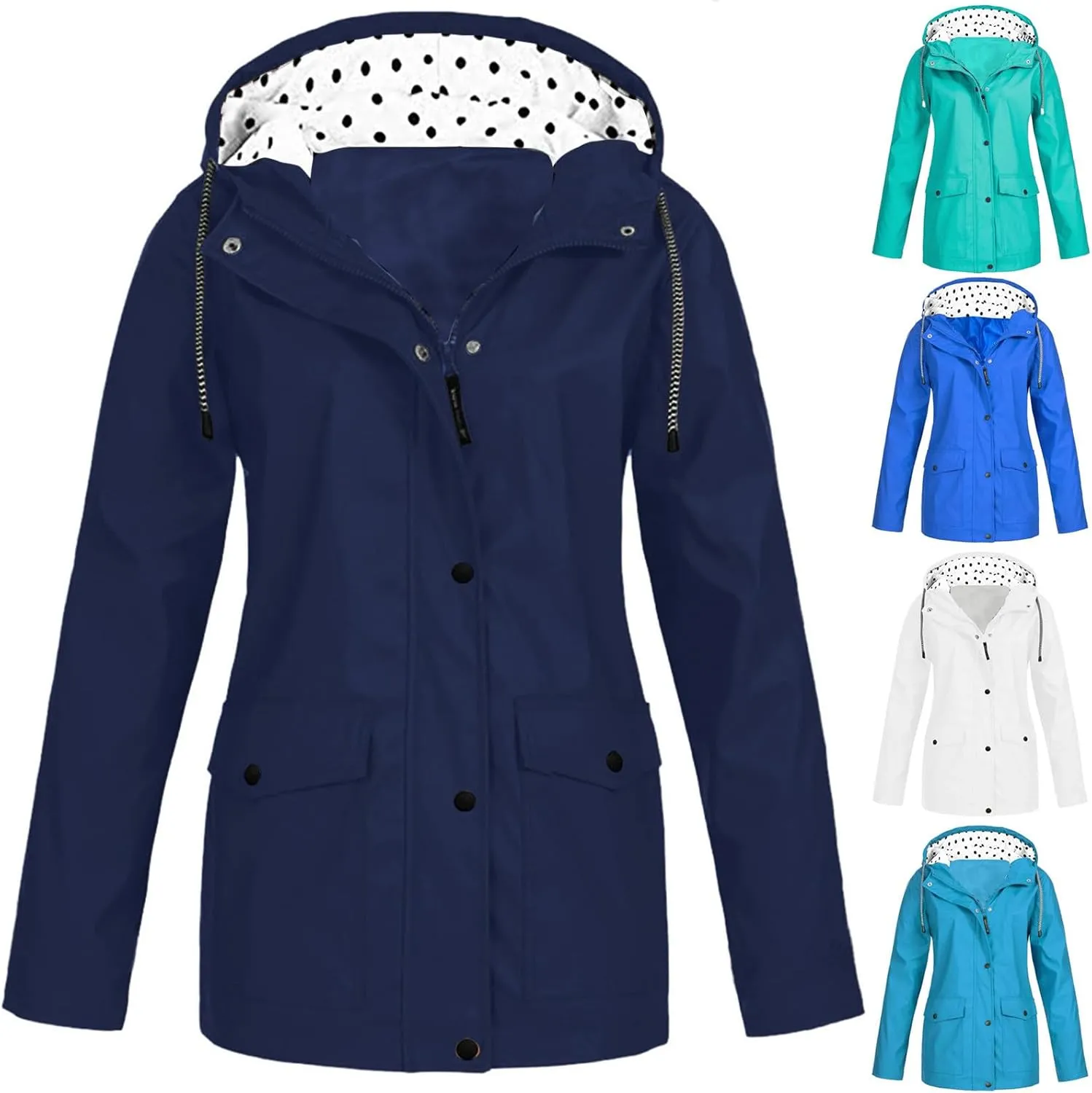 Wkishenl Lightweight Rain Coat for Women with Hood Plus Size Lightweight Rain Jacket Waterproof Outdoor Hiking Raincoat
