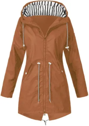Wkishenl Lightweight Rain Jacket Women Plus Size Drawstring Hooded Windproof Rain Coats Lightweight Zip Trench Coat