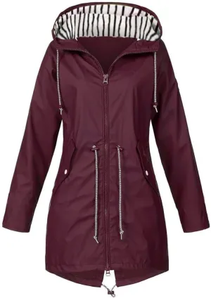 Wkishenl Lightweight Rain Jacket Women Plus Size Drawstring Hooded Windproof Rain Coats Lightweight Zip Trench Coat