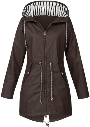 Wkishenl Lightweight Rain Jacket Women Plus Size Drawstring Hooded Windproof Rain Coats Lightweight Zip Trench Coat
