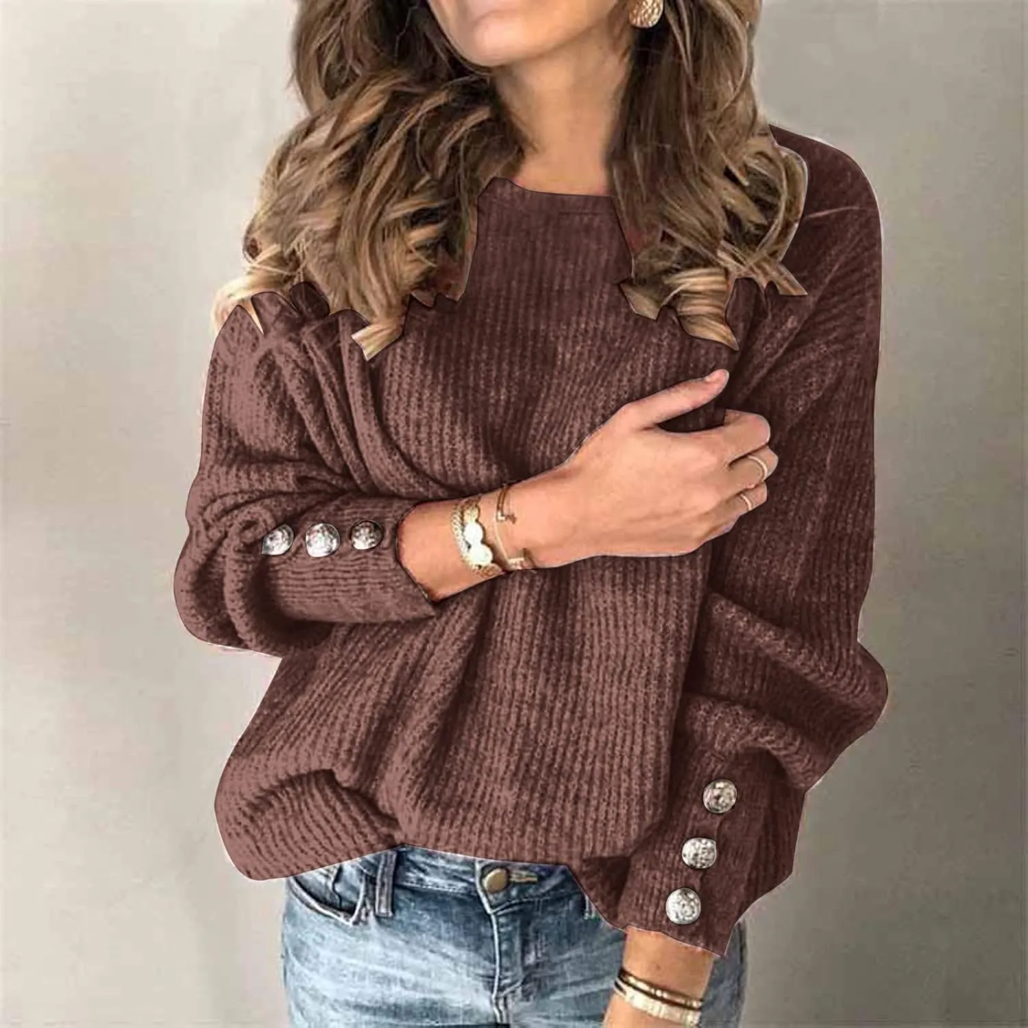 Women Autumn Winter Colorblock Pullover Sweaters Large Long Single Sleeves Coat Loose Chunky Knit Jumper Tops Casual