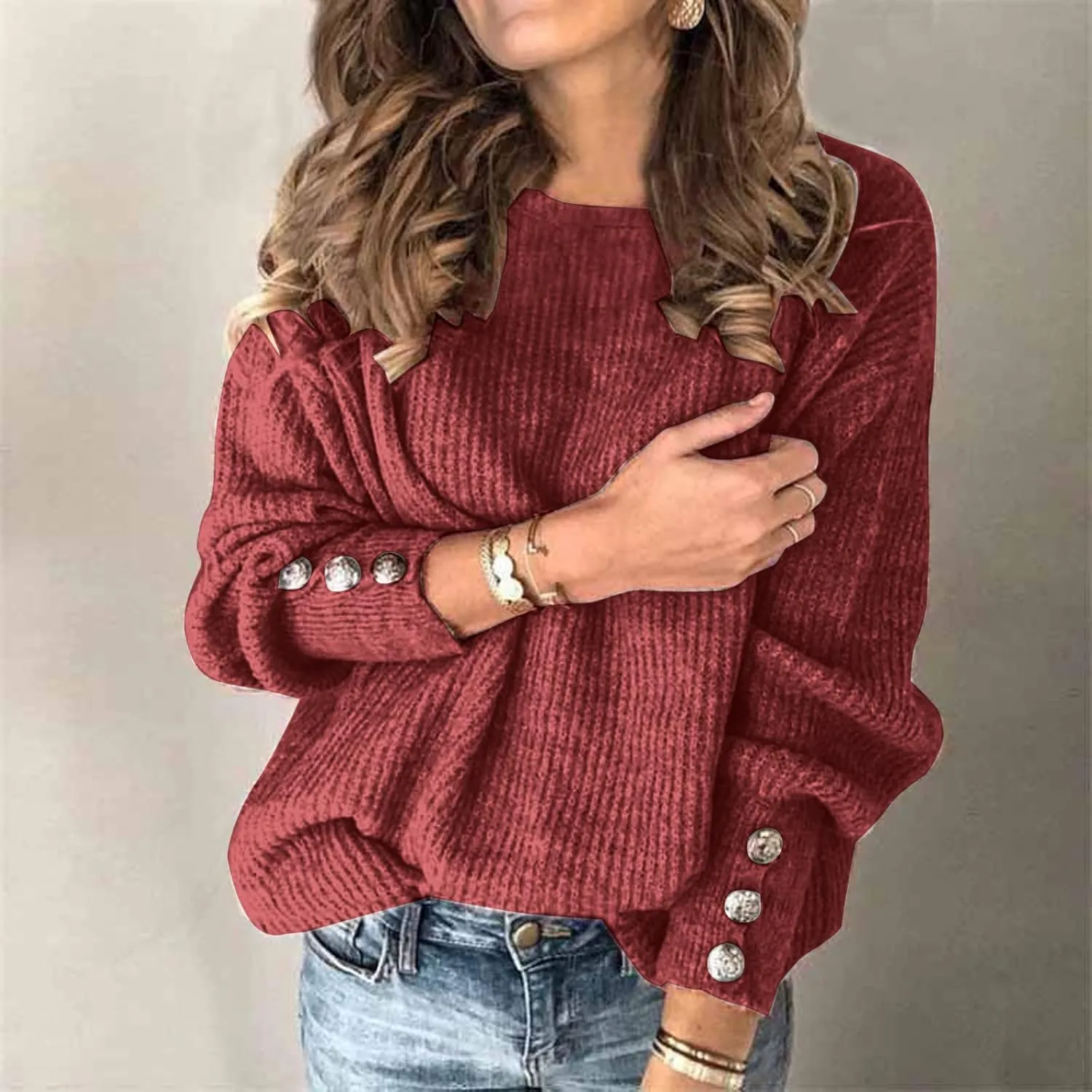 Women Autumn Winter Colorblock Pullover Sweaters Large Long Single Sleeves Coat Loose Chunky Knit Jumper Tops Casual