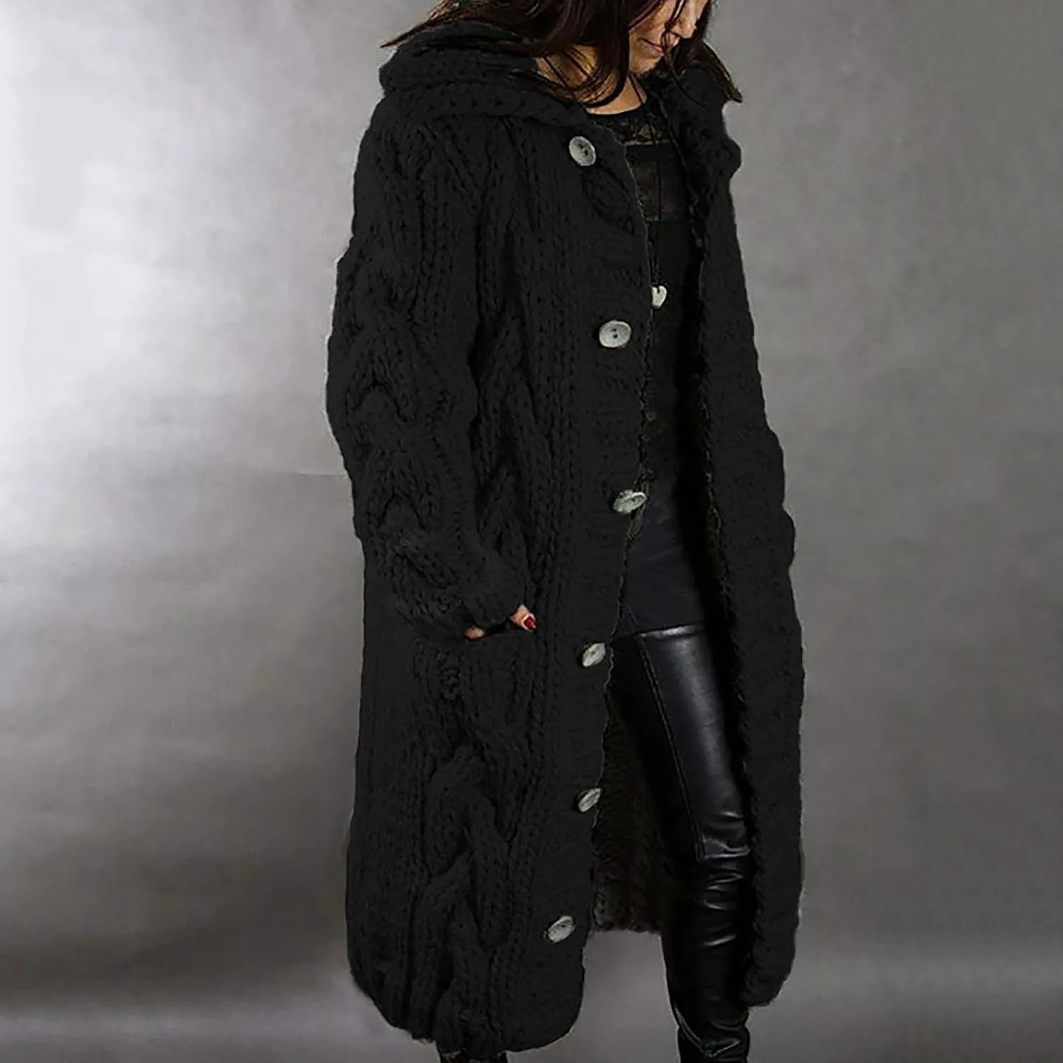 Women Autumn Winter Colorblock Pullover Sweaters Large Long Single Sleeves Coat Loose Chunky Knit Jumper Tops Casual