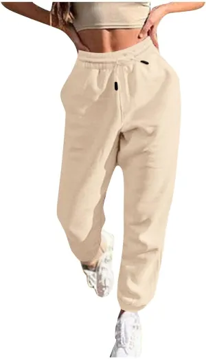 Women Baggy Sweatpants Fleece Cinch Bottom Joggers Pants High Waisted Elastic Athletic Fit Comfy Lounge Trousers
