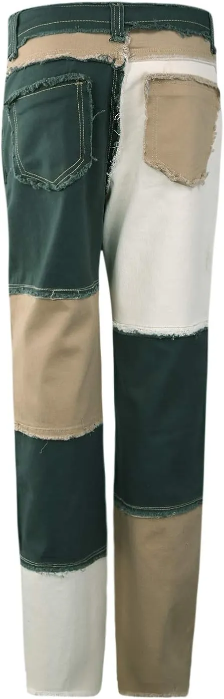 Women High Waisted Jeans Y2K Style Stretch Patchwork Straight Denim Pants Ladies Sexy Slim A-Line Pencil Trousers