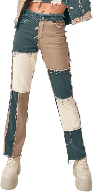 Women High Waisted Jeans Y2K Style Stretch Patchwork Straight Denim Pants Ladies Sexy Slim A-Line Pencil Trousers